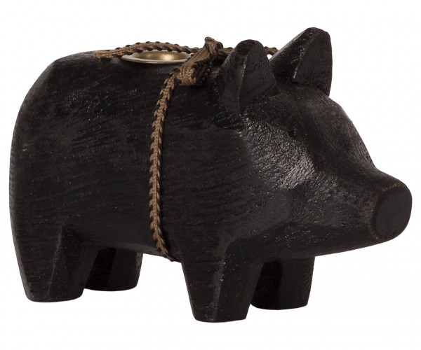 Maileg, Schweinchen "Wooden pig, Black, Small 2021" für Kerze