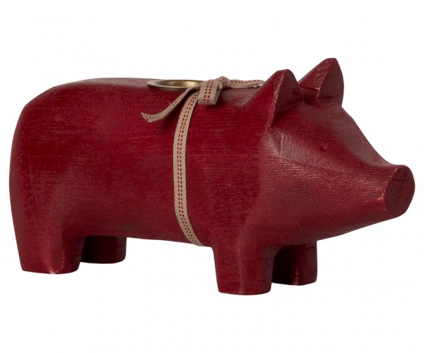 Maileg, Schweinchen "Wooden pig, Red, Medium 2021" für Kerze