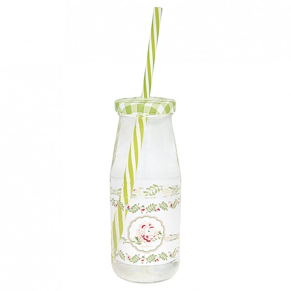 GreenGate Glasflasche / Bottle Lily Petit mit Deckel/Trinkhalm