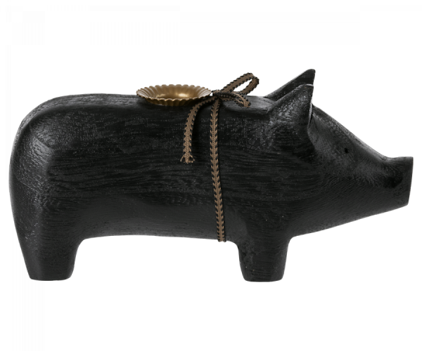 Maileg, Schweinchen "Wooden pig, Black, Medium 2022" für Kerze