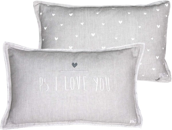 Bastion Collections Kleines Kissen Light Grey PS I love you