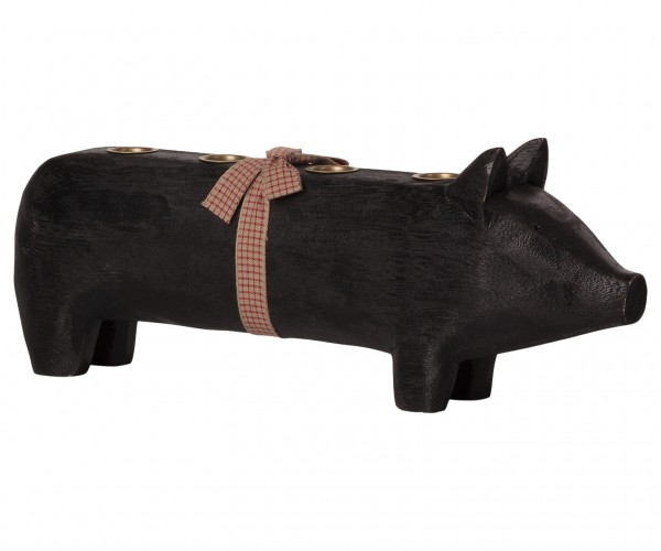 Maileg, Advent Schwein "Wooden pig, Black, Large 2021" für 4 Kerzen
