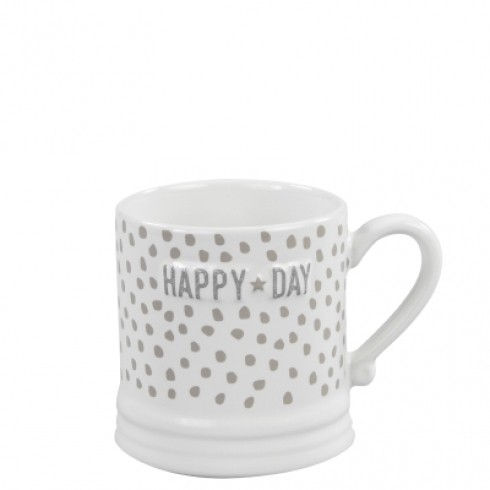 Bastion Collections Mug Small White/Titane dots & Happy Day in Grey