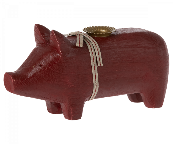 Maileg, Schweinchen "Wooden pig, Red, Medium 2022" für Kerze