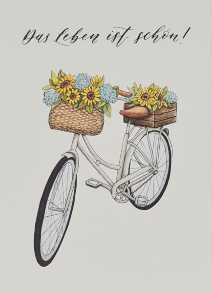 Postkarte Fahrrad / Das Leben ist schön!