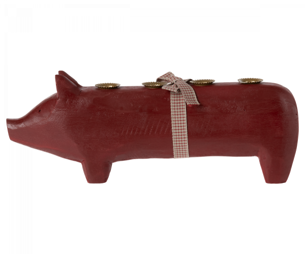 Maileg, Advent Schwein "Wooden pig, Red, Large 2022" für 4 Kerzen