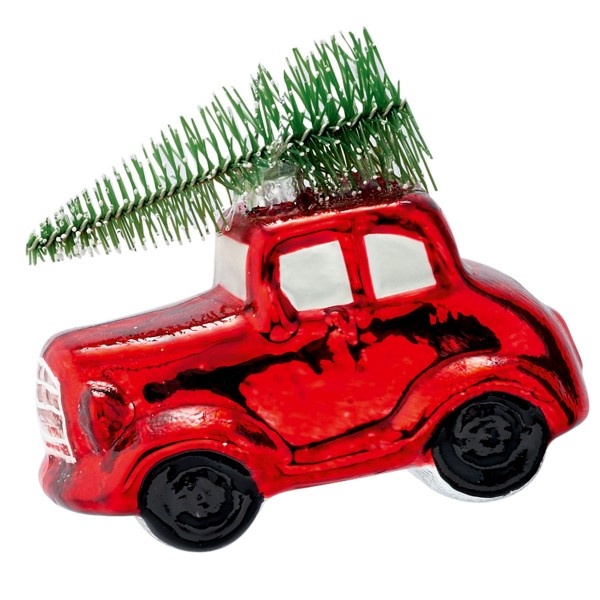 Greengate XMas Ball Glass Car with Tree, Red