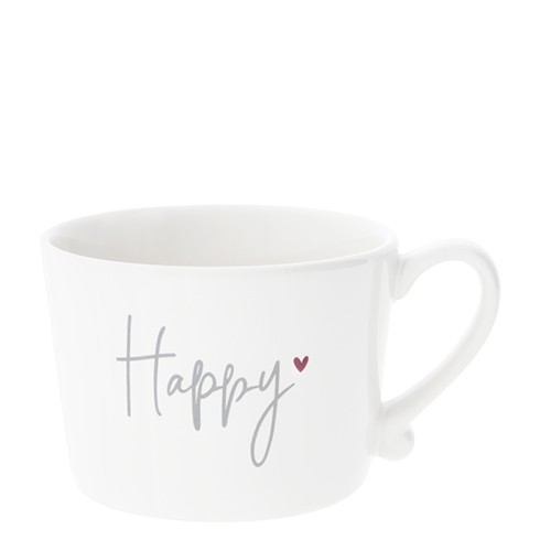Bastion Collections Cup White / Happy in Grey and Heart in Red