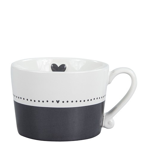 Bastion Collections Mug Black/White with Line Dots & Heart in black