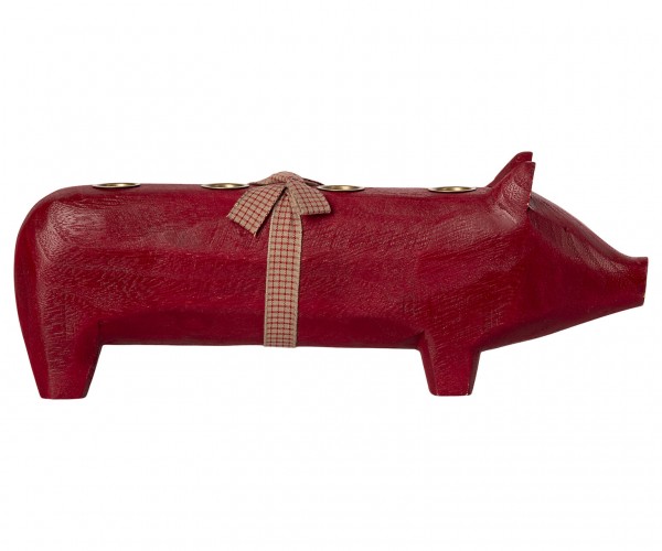 Maileg, Advent Schwein "Wooden pig, Red, Large 2021" für 4 Kerzen